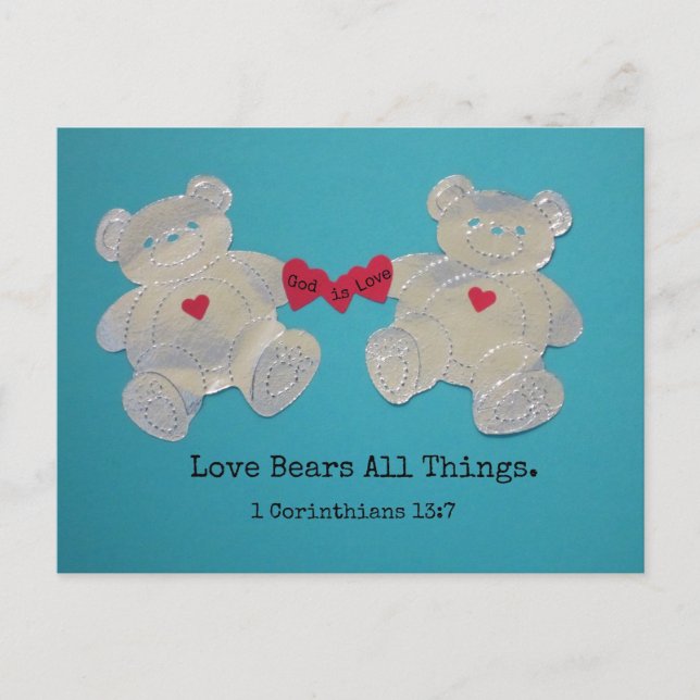 1 Corinthians 13:7 Love bears all things. Postcard (Front)
