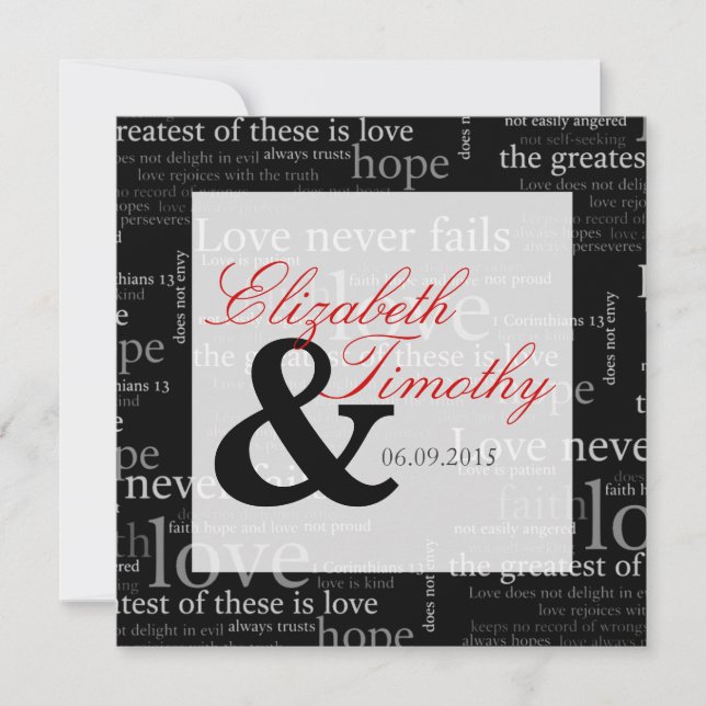 1 Corinthians 13 Black & White Wedding Invitation (Front)