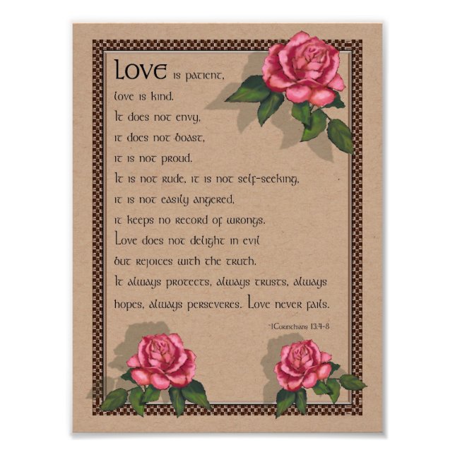 1 Corinthians 13: Love: Bible: Pink Roses Photo Print (Front)