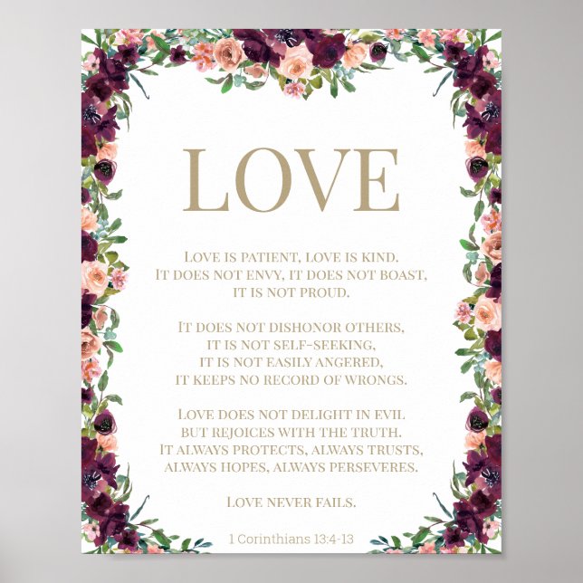 1 Corinthians 13 Love Bible Verse Floral Poster (Front)