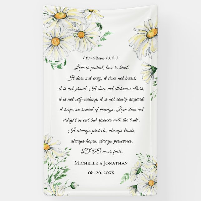 1 Corinthians 13 Love is Patient Daisies Wedding Banner (Vertical)