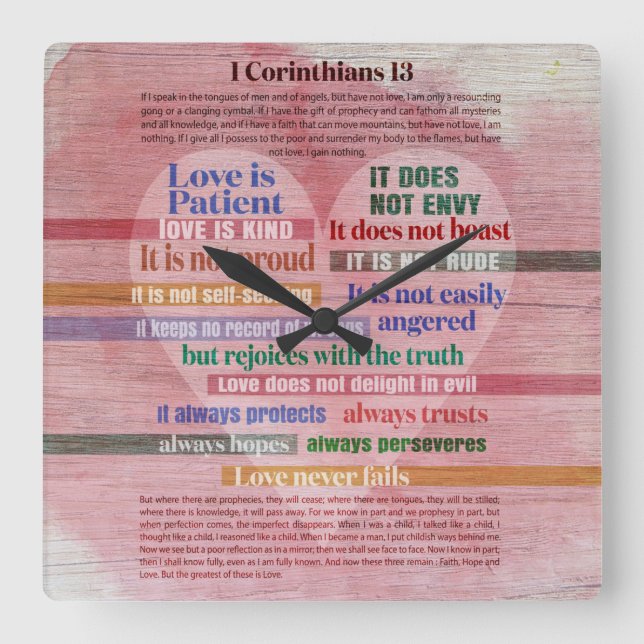 1 Corinthians 13 - Love Square Wall Clock (Front)