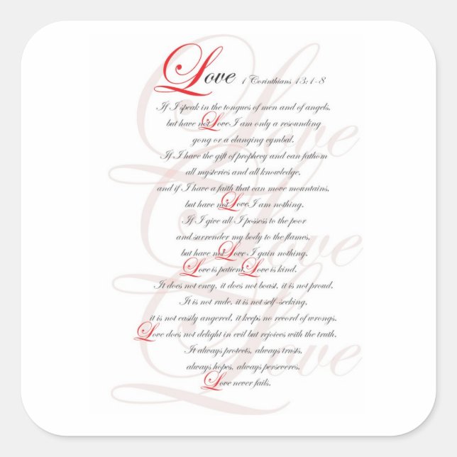 1 Corinthians 13 Square Sticker (Front)
