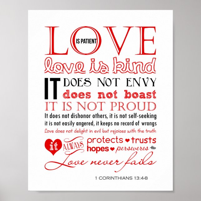 1 Corinthians 13 Wall Art: Love is Patient & Kind Poster (Front)