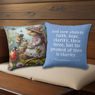 1 Corinthians 13 Whimsical Nature Scene Christian  Cushion