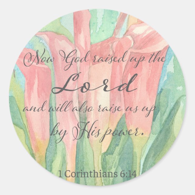 1 Corinthians Pink Calla Lily Flowers Scripture Classic Round Sticker (Front)