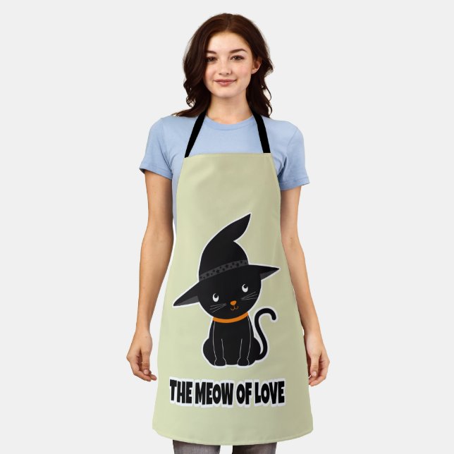 1.cute beautiful black cat meow of love   apron (Worn)