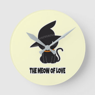 1.cute beautiful black cat meow of love   round clock