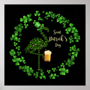 1 Cute Irish Shamrock Flamingo St Patrick's Day Poster