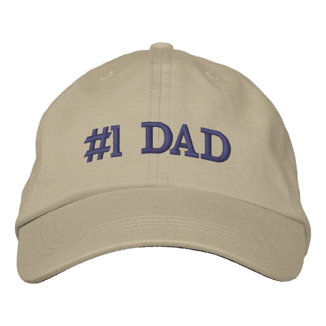 #1 Dad Beige Brown Typography Embroidered Hat (Front)