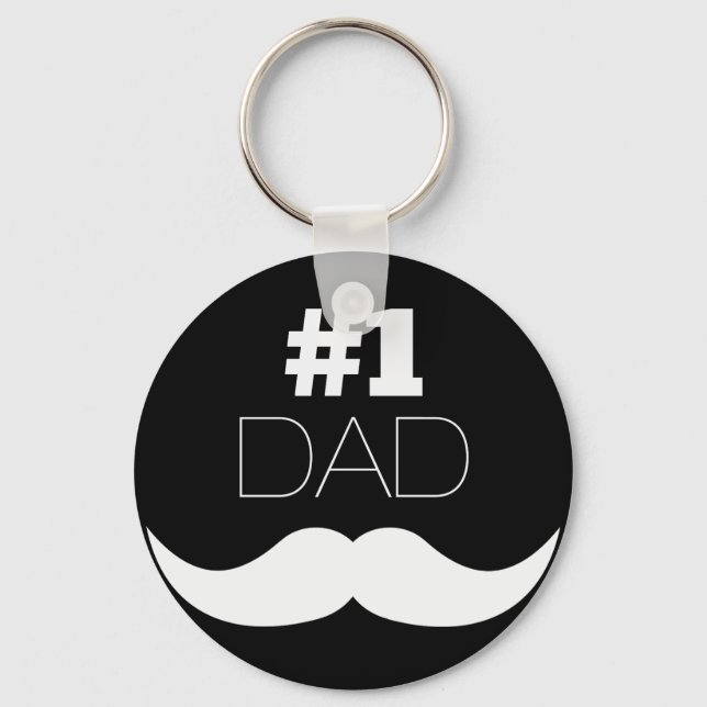 #1 Dad Black and White Moustache - Number One Key Ring (Front)