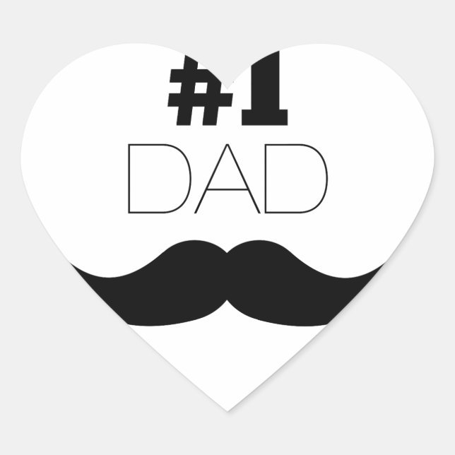#1 Dad Black Moustache - Number One Heart Sticker (Front)