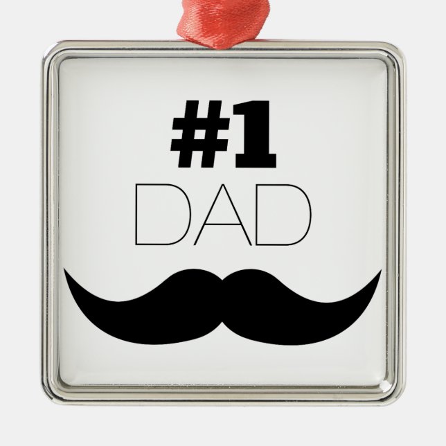 #1 Dad Black Moustache - Number One Metal Ornament (Front)