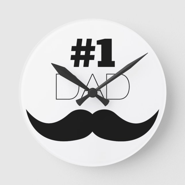 #1 Dad Black Mustache - Number One Round Clock (Front)