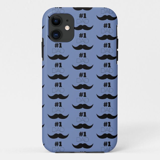 #1 Dad Blue and Black Moustache - Number One Case-Mate iPhone Case (Back)