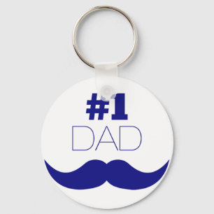 #1 Dad Blue Moustache - Number One Key Ring