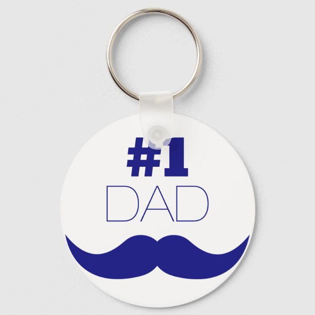 #1 Dad Blue Moustache - Number One Key Ring (Front)