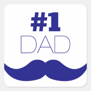 #1 Dad Blue Moustache - Number One Square Sticker