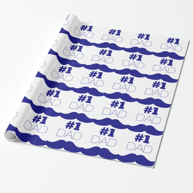 #1 Dad Blue Moustache - Number One Wrapping Paper (Unrolled)