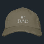 #1 DAD-Father's Day/Birthday Embroidered Hat<br><div class="desc">If you think your father is #1 then this will be a great gift for him for Father's Day, or his birthday. Features the text "#1 Dad" in white embroidery on a light olive cap, but of course you can customise the text, change the colour/style of the hat and also...</div>