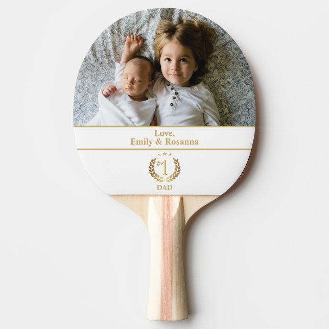 #1 Dad Gold Wreath Personalised Photo Ping Pong Paddle (Front)