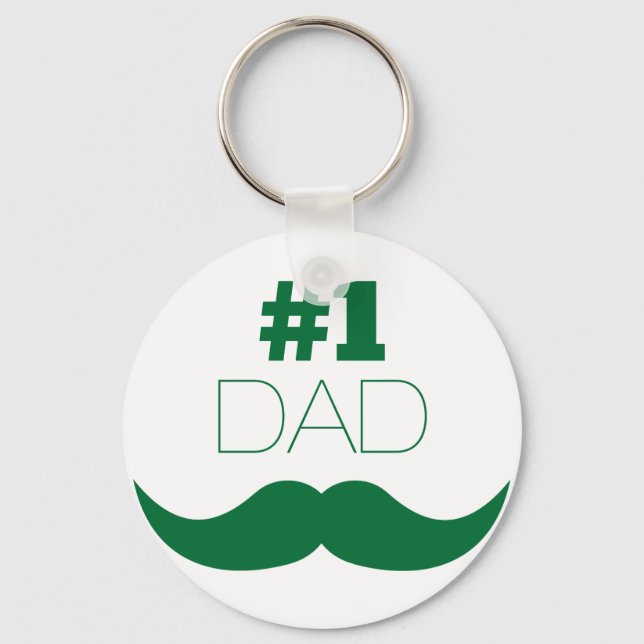 #1 Dad Green Moustache - Number One Key Ring (Front)