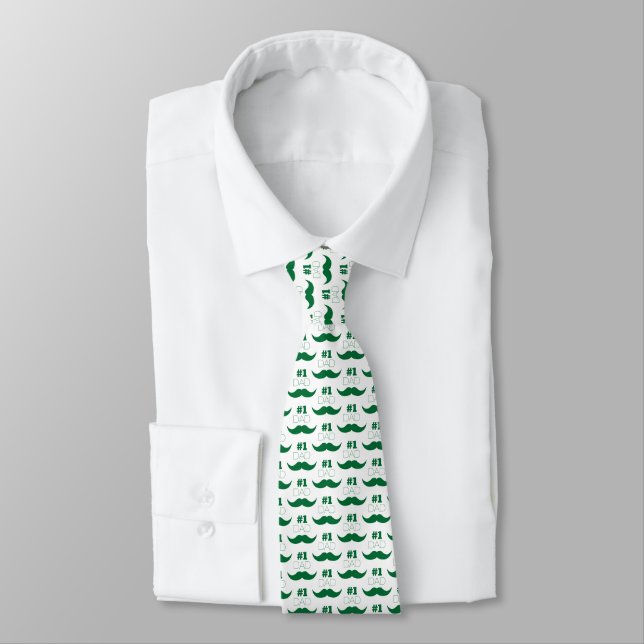 #1 Dad Green Moustache - Number One Tie (Tied)