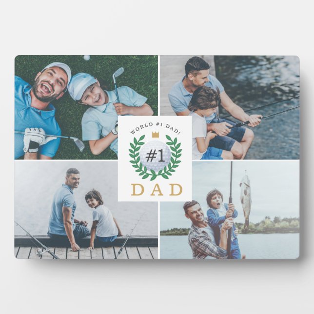 #1 Dad, Happy Fathers Day Golf Theme Photo Collage Plaque (Front)
