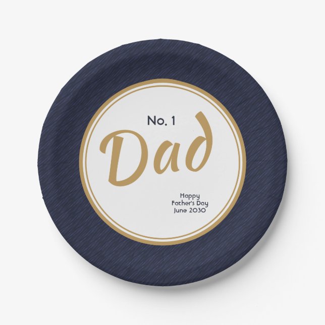 "#1 Dad" Happy Father's Day Party with Date Paper Plate (Front)