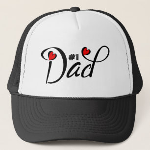 #1 Dad-Modern black typography with hearts Trucker Hat