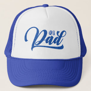 #1 Dad-Modern blue typography Trucker Hat