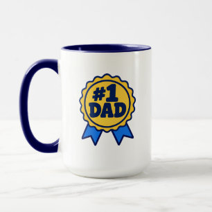 #1 Dad Number One Dad Blue Minimalist Ribbon Award Mug