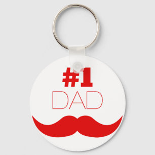 #1 Dad Red Moustache - Number One Key Ring