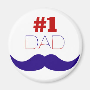 #1 Dad Red White and Blue Moustache - Number One Magnet