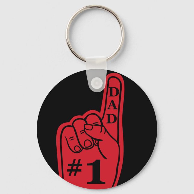 #1 Dad Sports Fan Hand in Red Key Ring (Front)