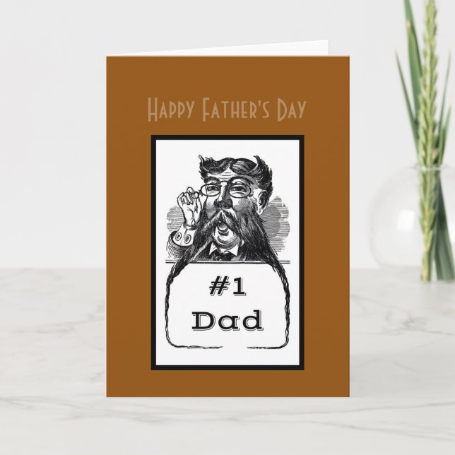 #1 Dad Vintage Drawing Happy Father's Day Card (Front)