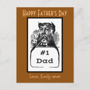 #1 Dad Vintage Drawing Postcard