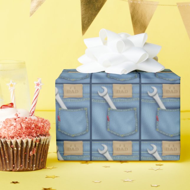 #1 Dad Wrench In Jean Pocket Wrapping Paper (Birthday Party)