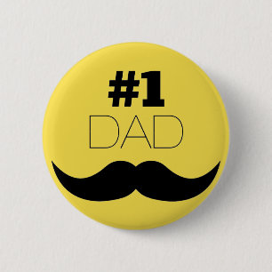 #1 Dad Yellow Moustache - Number One 6 Cm Round Badge