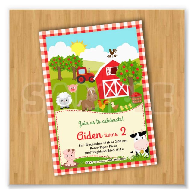 1 DIGITAL JPEG Farm Barnyard Birthday Invitations Photo Print (Front)