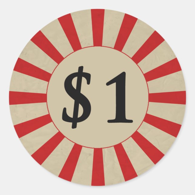 $1 (Dollar) Round Glossy Price Tag (Front)