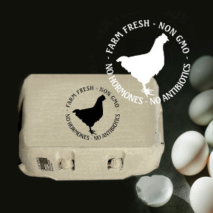 1” EGG CARTON STAMP with hen FARM FRESH - NON GMO
