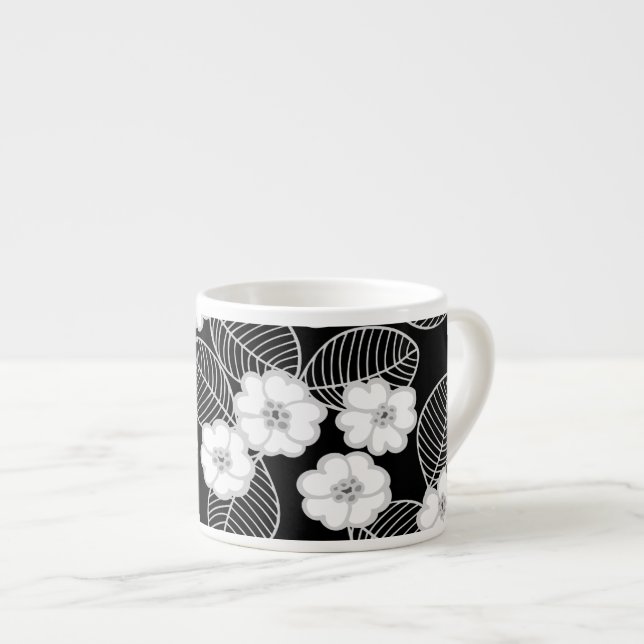 1 Espresso Mug Damask Floral Grey Black White (Front Right)