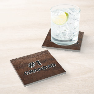 #1 Grandad Leather-look Glass Coaster