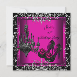 1 Hot Pink Black Party Birthday High Heel Shoes Invitation