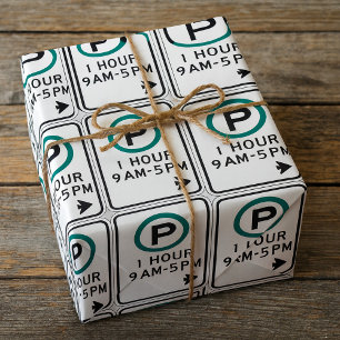 1 Hour Parking Sign For Controlled Parking Zones  Wrapping Paper