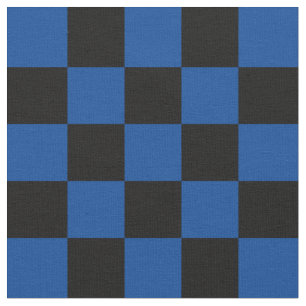 1 Inch Checks Black and Deep Blue Chequerboard Fabric