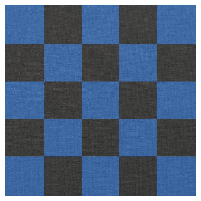 1 Inch Checks Black and Deep Blue Chequerboard Fabric (Close Up)