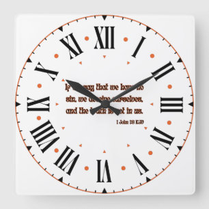 1 John 1:8 KJV Bible Verse Roman Numeral Square Wall Clock