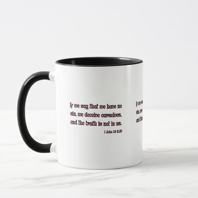 1 John 1:8 KJV Bible Verse Two-Tone Mug (Left)